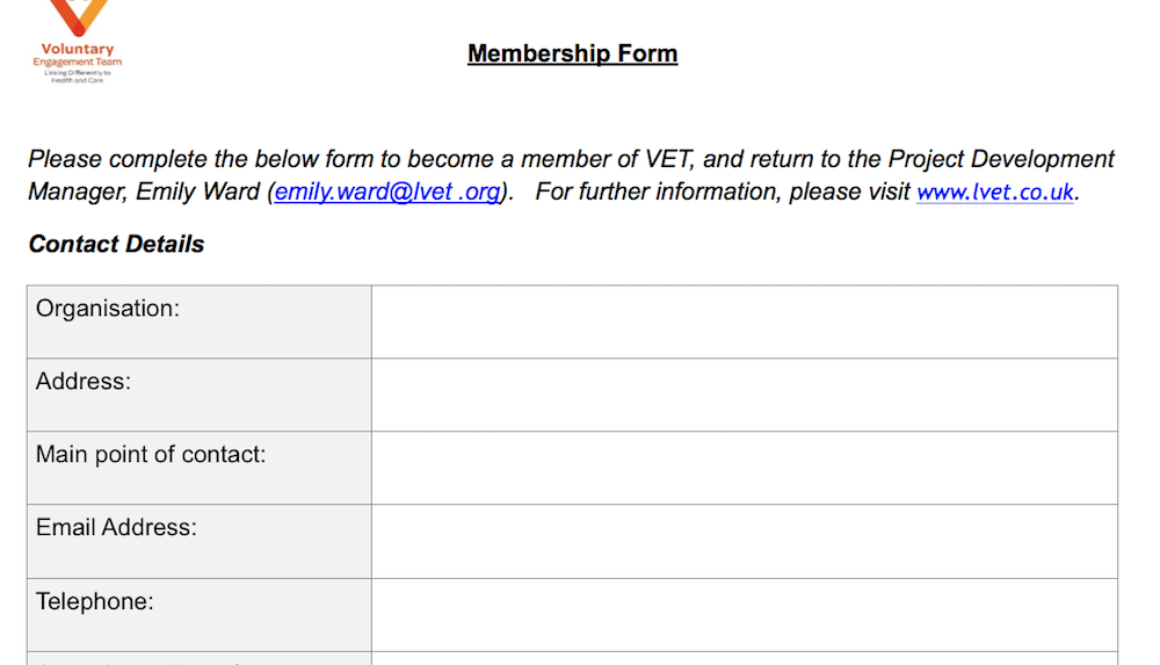 Membership form screenshot